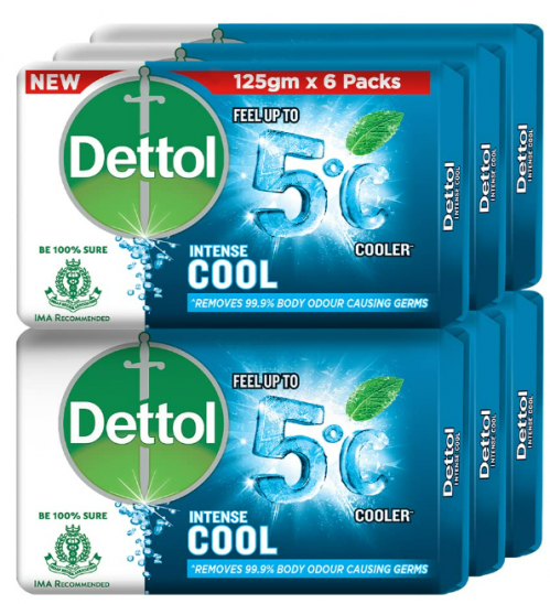 Dettol Intense Cool Bathing Soap Bar with Menthol (Pack of 6 – 125g each), Combo Offer on Bath Soap