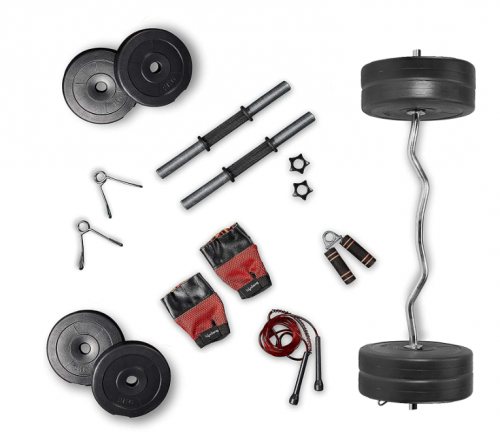 Lifelong PVC Home Gym Set 10Kg Plate 3Feet Curl Rod and Dumbbells Rods with Gym Accessories, Black