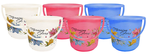 Kuber Industries Floral Print 6 Pieces Unbreakable Strong Plastic Bathroom Bucket 16 LTR (Blue & Pink & White)